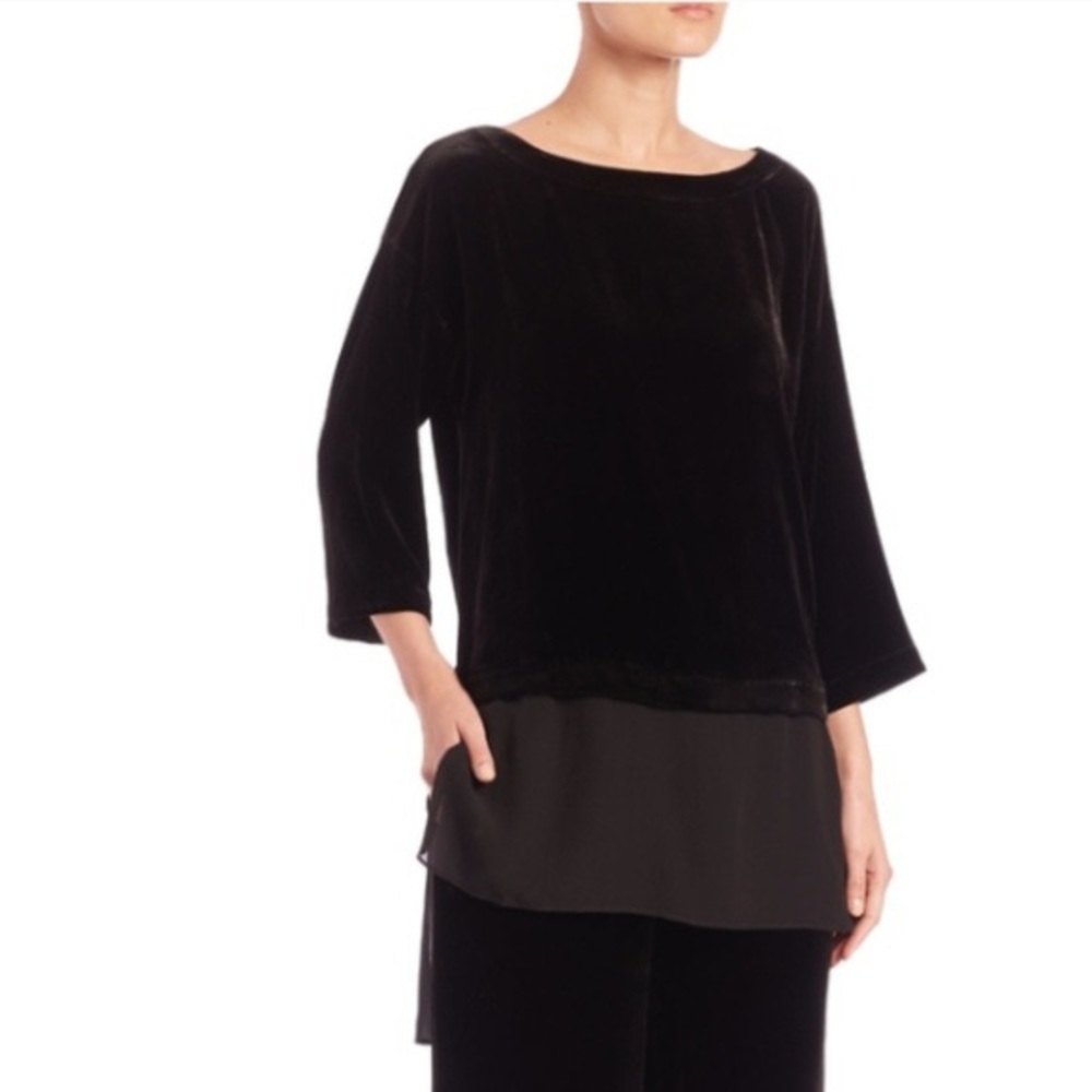 🔴 SOLD Eileen Fisher Black Velvet Silk Tunic | L - Picture 2 of 11